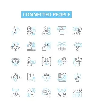 Connected people vector line icons set. Networking, Socializing, Linked Stock Illustration