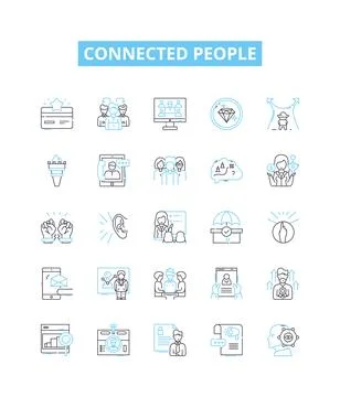 Connected people vector line icons set. Networking, Socializing, Linked Stock Illustration