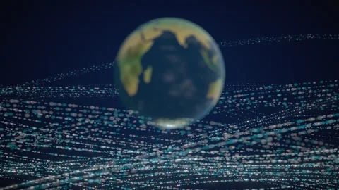 Connected planet night side city lights streams seamless loop Stock Footage 343823391
