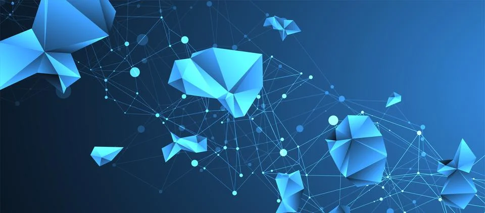 Connected polygons. Glowing blue plexus vector background, digital data visua イラスト素材