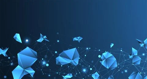 Connected polygons. Glowing blue plexus vector background, digital data visua Stock Illustration