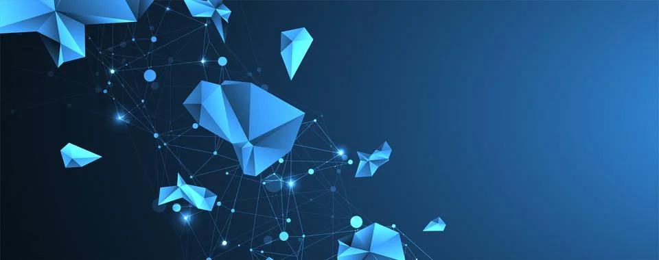 Connected polygons. Glowing blue plexus vector background, digital data visua イラスト素材