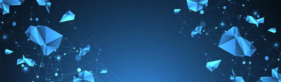 Connected polygons. Glowing blue plexus vector background, digital data visua 스톡 일러스트