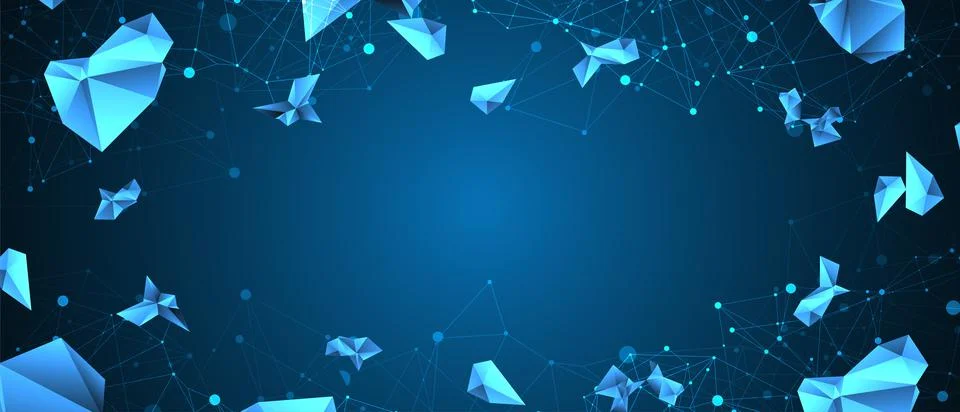 Connected polygons. Glowing blue plexus vector background, digital data visua イラスト素材