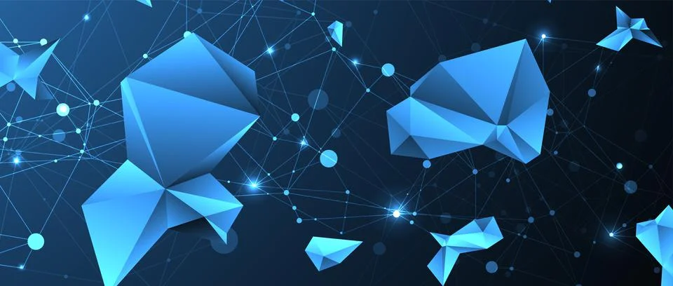 Connected polygons. Glowing blue plexus vector background, digital data visua Stock Illustration