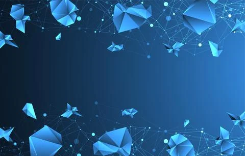 Connected polygons. Glowing blue plexus vector background, digital data visua Stock Illustration