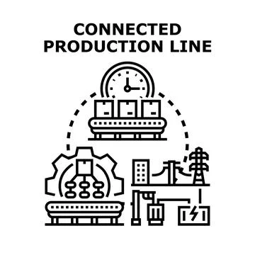Connected production line creating smart manufacturing processes Illustrazione stock