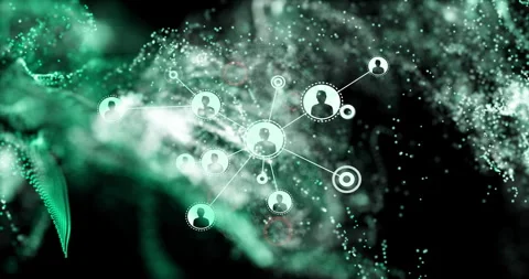 Connected profiles in animation over digital green and black background Stock Footage 304864210