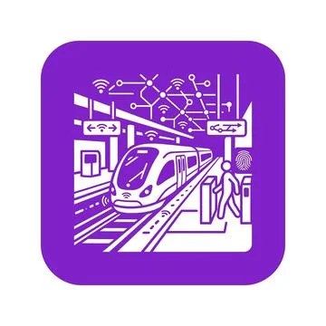 Connected public transit hub with wireless network and digital passenger se.. Stock Illustration