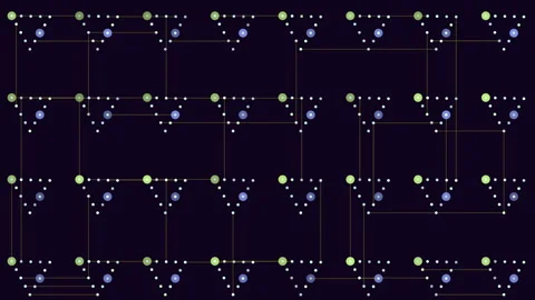 Connected purple and green dot chain pattern on black background Stock Footage 251953772