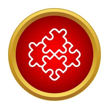 Connected puzzle pieces forming a solution in a red circle イラスト素材