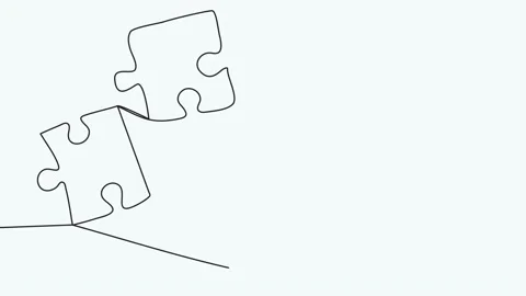 Connected puzzle pieces of one continuous line drawn. Jigsaw puzzle element. 4K Stock Footage 233703393
