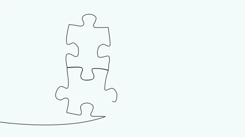 Connected puzzle pieces of one continuous line drawn. Jigsaw puzzle element. 4K Stock Footage 233703394