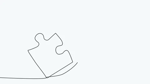 Connected puzzle pieces of one continuous line drawn. Jigsaw puzzle element. 4K Stock Footage 241687056