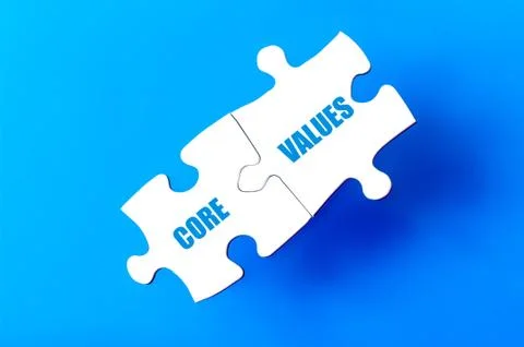Connected puzzle pieces with text CORE VALUES Stock Illustration