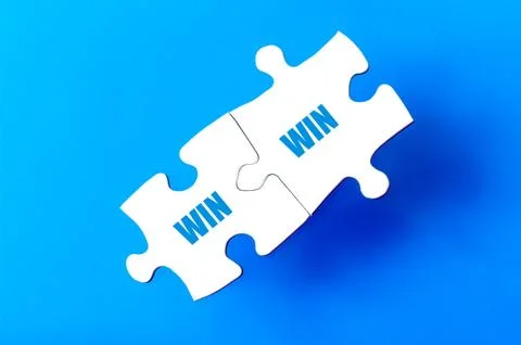 Connected puzzle pieces with words WIN and WIN  Stock Illustration
