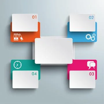 Connected rectangles cross four options infographic piad Stock Illustration