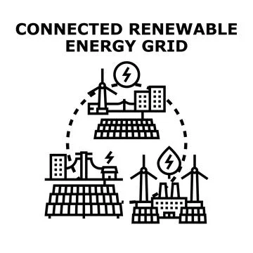 Connected renewable energy grid concept generating power Stock Illustration