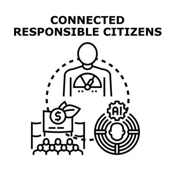 Connected responsible citizens managing social and economic sustainability Stock Illustration