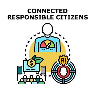Connected responsible citizens managing social and economic sustainability Stock Illustration