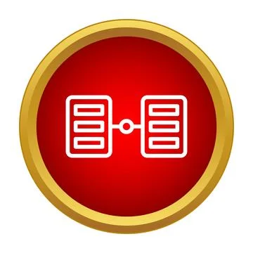 Connected servers exchanging data concept icon on red button Illustrazione stock