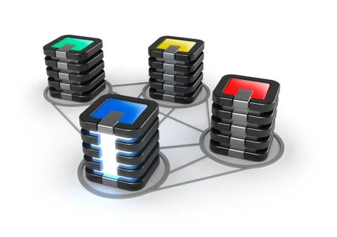 Connected servers farm, 3D icon over white Stock Illustration