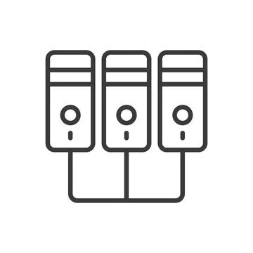 Connected servers, icon in line design. Connected, servers, network, data Stock Illustration