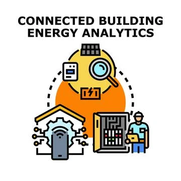 Connected smart building energy analytics system concept 库存插图