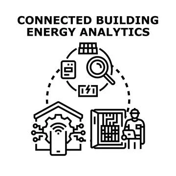 Connected smart building energy analytics system concept Stock Illustration