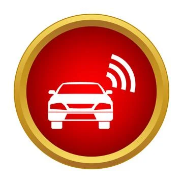 Connected smart car sending wireless signal icon Stock Illustration