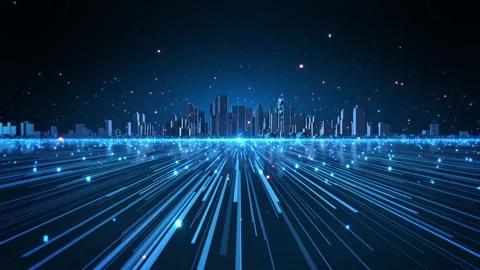 Connected Smart City With Glowing Data Roads and Urban Technology Stock Footage 342628486