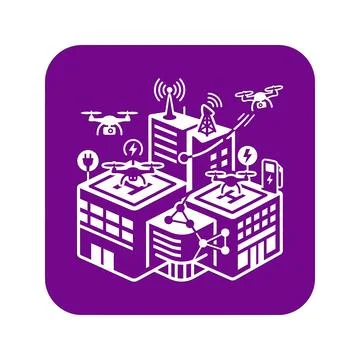 Connected smart city infrastructure icon with drones and 5g network technolog Stock Illustration