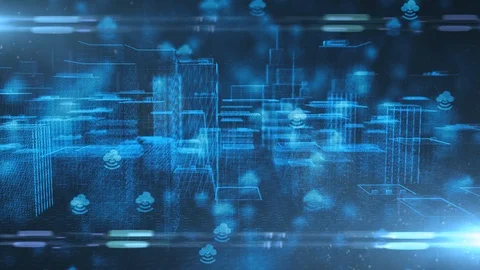 Connected smart city IOT Internet of things cloud computing 5G network 3d render Stock Footage 91755902