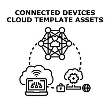 Connected smart devices transmitting data to cloud computing network Stock Illustration