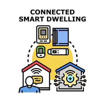 Connected smart dwelling operating remote home control Stock Illustration