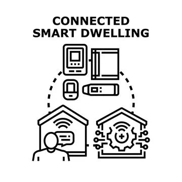 Connected smart dwelling operating remote home control Stock Illustration