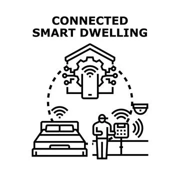 Connected smart dwelling technology digital automation system Stock Illustration