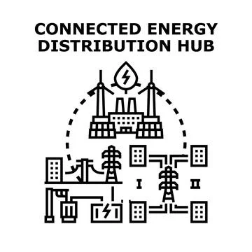 Connected smart energy distribution network concept Illustrazione stock