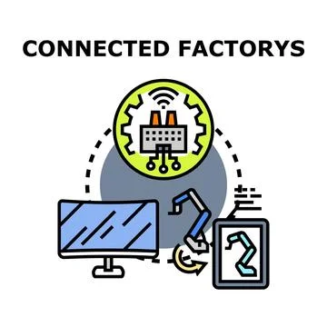 Connected smart factory implementing automated production technology Stock Illustration