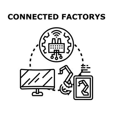 Connected smart factory implementing automated production technology Stock Illustration