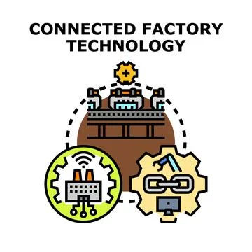 Connected smart factory technology automating industrial manufacturing proces Stock Illustration