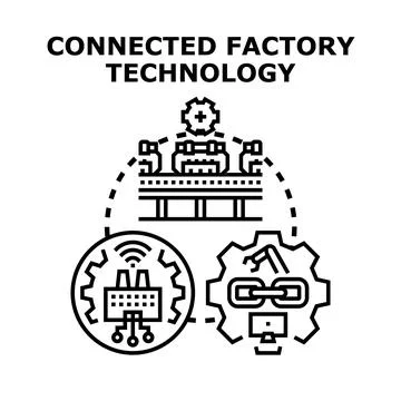 Connected smart factory technology automating industrial manufacturing proces Stock Illustration