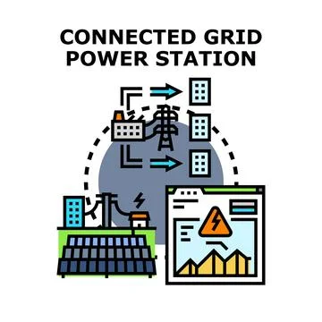 Connected smart grid power station generating electricity Stock Illustration