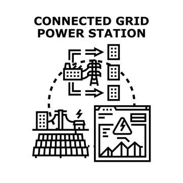 Connected smart grid power station generating electricity Stock Illustration