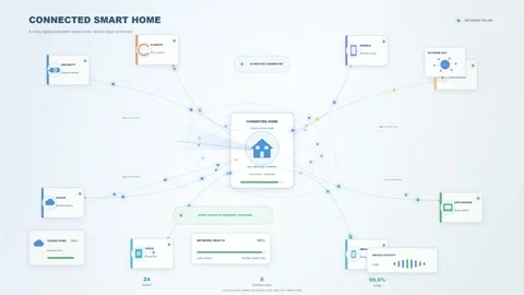 Connected Smart Home Digital Ecosystem Infographic Animation Stock Footage 344829980