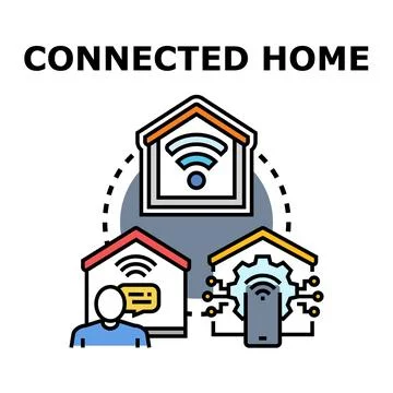 Connected smart home network controlling innovative technology Stock Illustration