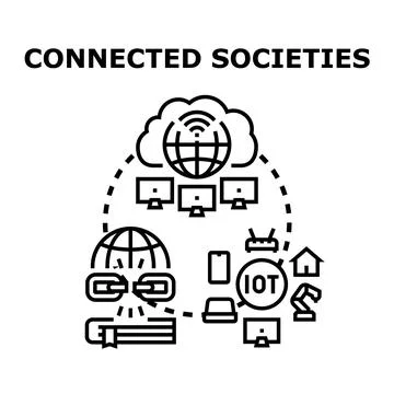 Connected societies global digital network of data sharing Stockillustratie