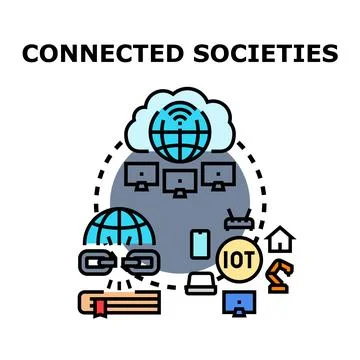 Connected societies global digital network of data sharing Stock Illustration