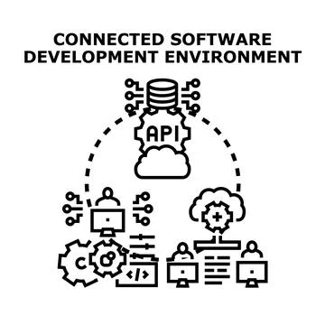 Connected software development environment with multiple developers 스톡 일러스트