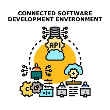 Connected software development environment with multiple developers 스톡 일러스트